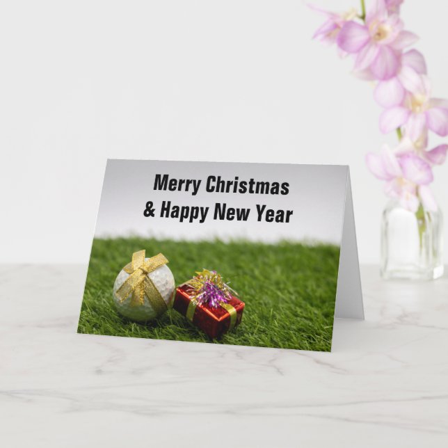 Cartão Natal de golfe com presentes de golfe de fita de o (Orquídea)