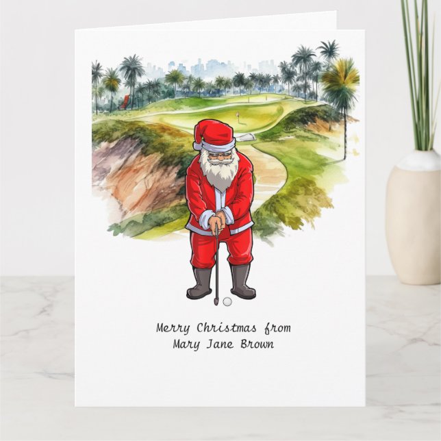 Cartão Natal de Golfer com Santa CLAUS (Frente)