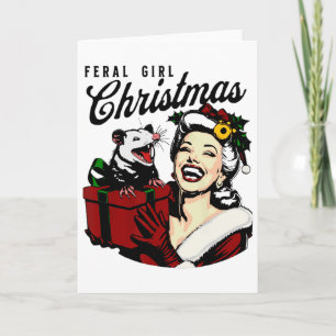 Cartão Natal de Menina Feral Divertido Gambá Possum Feliz
