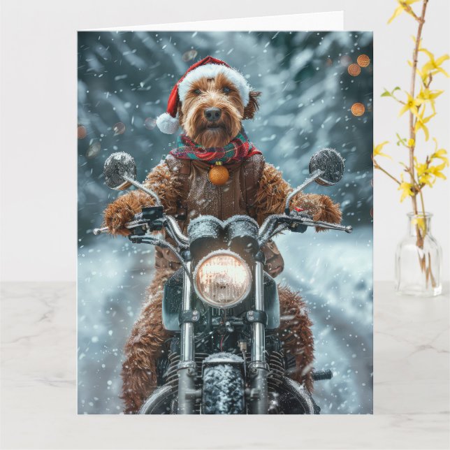 Cartão Natal de Motocicleta Airedale Dog (Flor Amarela)