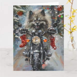 Cartão Natal de Motocicleta de Keeshond