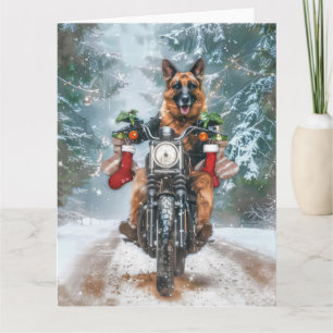 Cartão Natal de Motocicleta german shepherd
