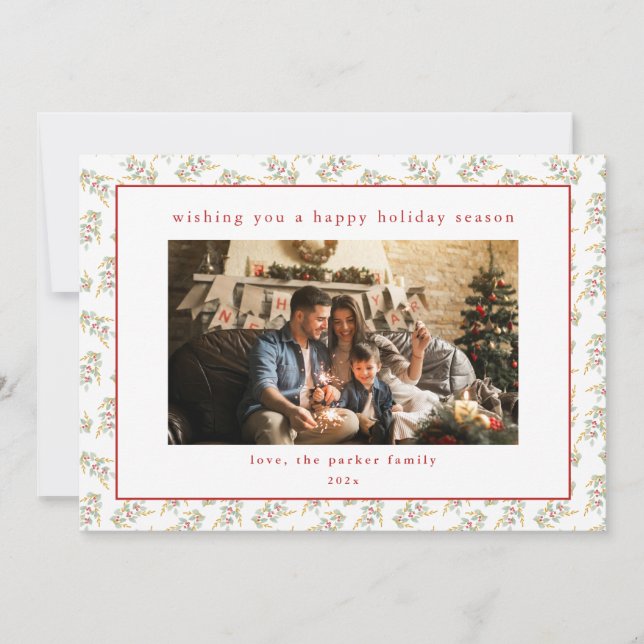 Cartão Natal de Natal Verde com Foto (Frente)