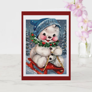 Cartão Natal de Papai Noel de Trenó em Aquarela Vintage