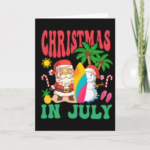 Cartão Natal de Papai Noel Surfando na Praia Havaiana em