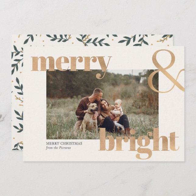 Cartão Natal de Quadro de Fotografias Dourado Simples Ele (Criador carregado)