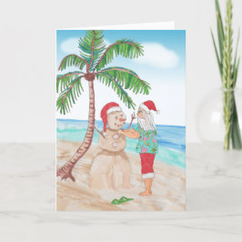 Cartão Natal de Santa aquarela e boneco de neve arenoso n