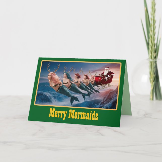 Cartão Natal de Sereia Divertido de Férias (Frente)