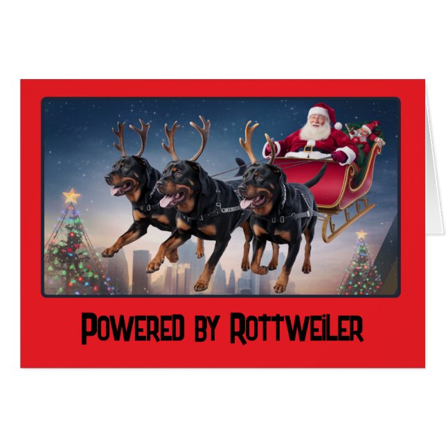 Cartão Natal divertido com cão Rottweiler (Frente Horizontal)