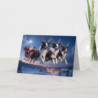 Cartão Natal Divertido de Border Collie no Feriado de Nat