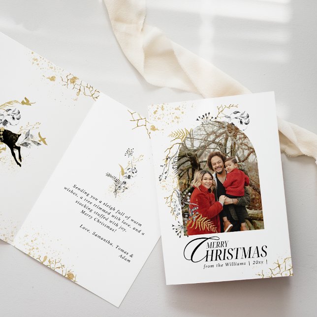 Cartão Natal do Arco Floral Dourado e Preto (Criador carregado)