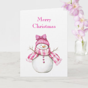 Cartão Natal do Boneco de Neve Glam Rosa