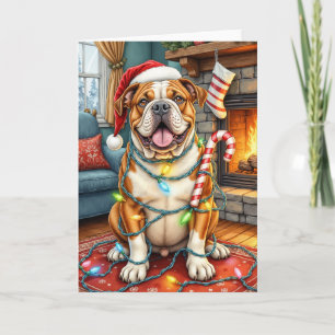 Cartão Natal do Buldogue Americano Bully Jolly