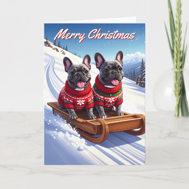 Cartão Natal do Buldogue Francês (Frente)