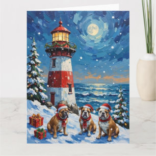 Cartão Natal do Bulldog Farol de Férias
