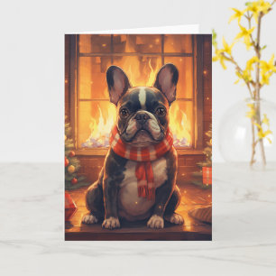 Cartão Natal do Bulldog Francês – Suéter Aconchegante