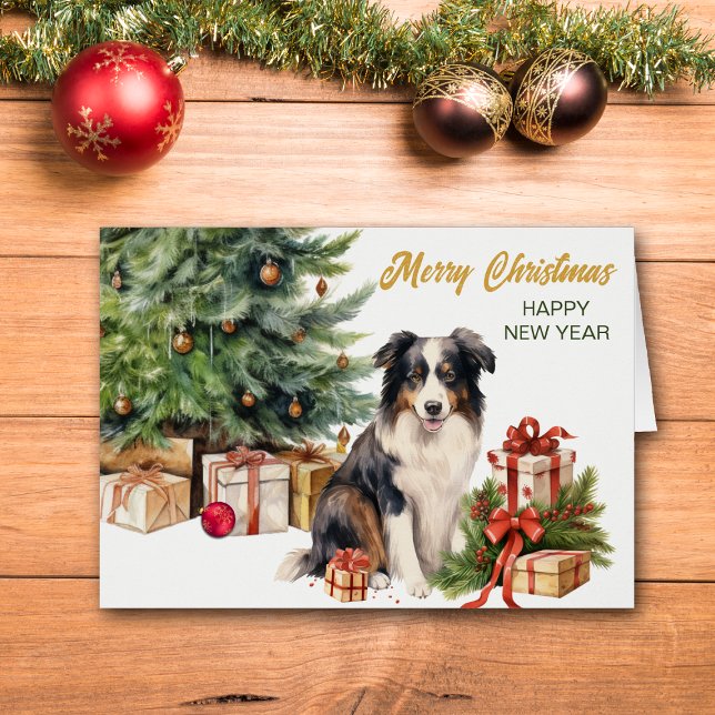 Cartão Natal do Cão Collie da Borda da Árvore Feriada (Criador carregado)