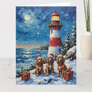 Cartão Natal do Cocker Spaniel com Farol de Férias