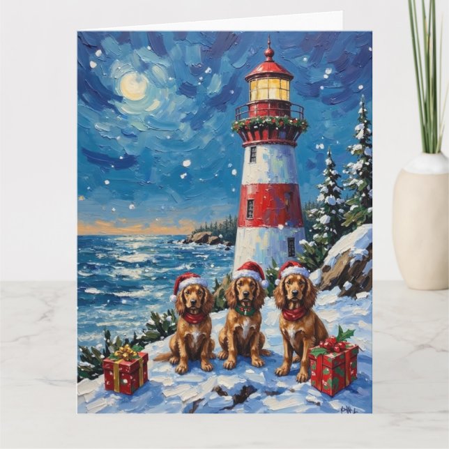 Cartão Natal do Cocker Spaniel com Farol de Férias (Frente)