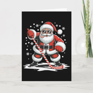 Cartão Natal do hóquei Papai Noel Jogando Esporte Patinaç