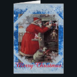 Cartão Natal do Santo Nicholas<br><div class="desc">Estilo vintage do velho Santo Nicholas Papai Noel enchendo as meias pela lareira. Que esta temporada traga muita alegria com pensamentos de Santo Nicholas prestes a chegar. Não suar as coisas pequenas no Natal Grandes coisas vêm em pequenas embalagens e tudo ficará bem Aproveite a celebração de um Feliz Natal...</div>