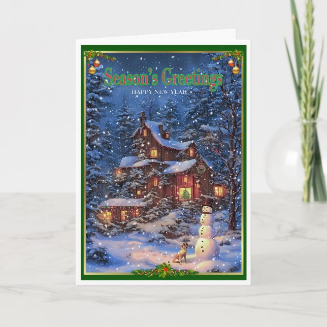 Cartão Natal e cão e boneco de neve (Frente)