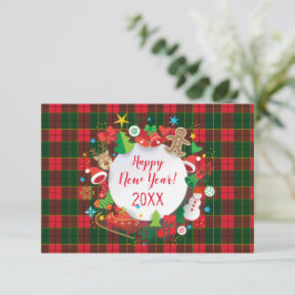 Cartão Natal e Feliz Ano Novo 20XX! Padrão Escócia