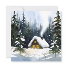 Natal em Aquarela de Cabana de Inverno Vintage