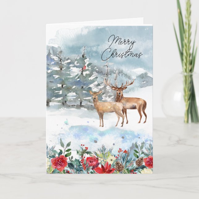 Cartão Natal em Aquarela na Floresta (Frente)