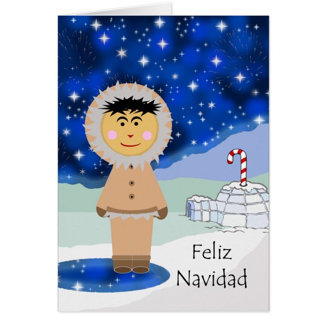 Cartão Natal em espanhol, Feliz Navidad, Eskimo de invern (Frente)
