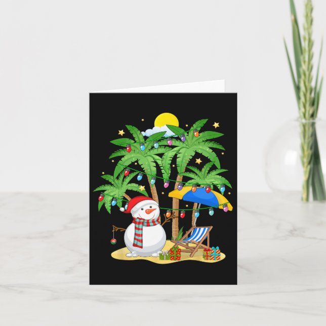 Cartão Natal Em Julho Snowman Sobre Palm Tree Tropical Be (Frente)