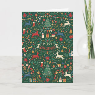 Cartão Natal em Madeira Verde com Rena em Arte Popular