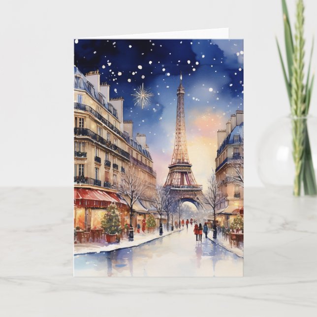 Cartão Natal em Paris Watercolor (Frente)
