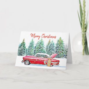 Cartão Natal Feliz Personalizado Carro Antigo e Presentes