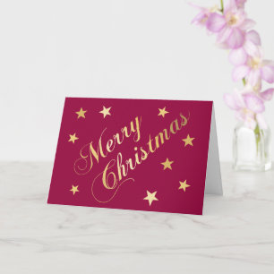 Cartão Natal Feliz Tons Dourados Estrelas Borgonha Elegan