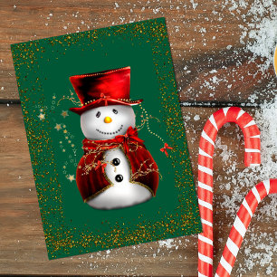 Cartão Natal Festivo com Brilho de Boneco de Neve