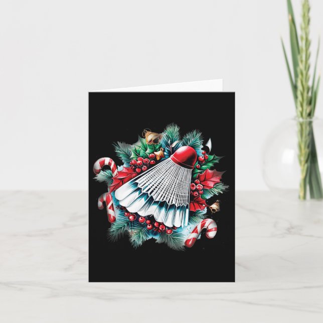 Cartão Natal Festivo Para Amantes De Badminton, Natal (Frente)