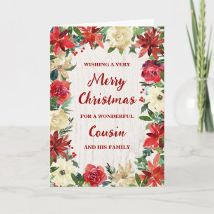 Cartão Natal Floral Rústico Primo & Família Feliz Natal