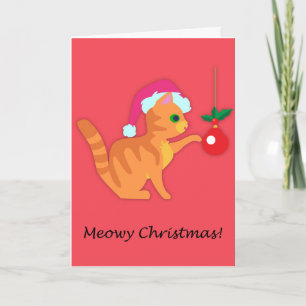 Cartão Natal Fofo com Gatinho Ruivo