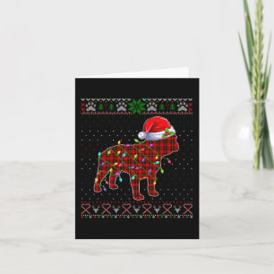 Cartão Natal fofo vermelho xadrez Bulldog Francês Luz Fei