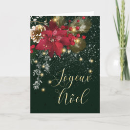 Cartão Natal Francês Poinsettia Pine Holly Garland Ho