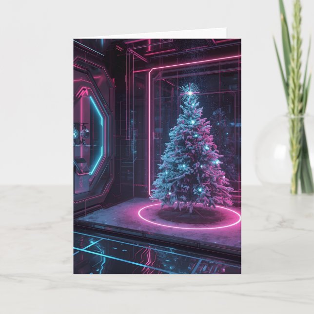 Cartão Natal Futurista com Neon (Frente)