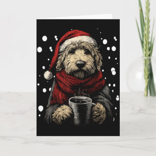 Cartão Natal Goldendoodle Chapéu de Papai Noel Amante de 