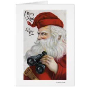Cartão Natal GreetingSanta com binóculos