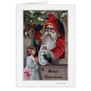Cartão Natal GreetingSanta que dá a boneca