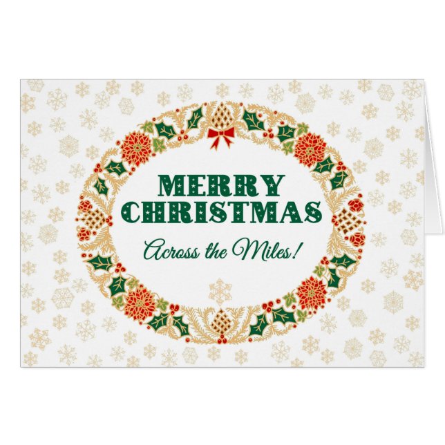 Cartão Natal Holly Wreath Através dos Flocos de Neve Mile (Frente Horizontal)
