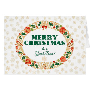 Cartão Natal Holly Wreath para o Excelente Boss, Flocos d