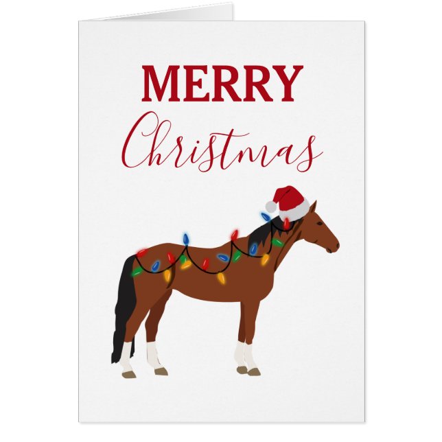 Cartão Natal Horse Santa Hat Xmas Luzes Xmas (Frente)