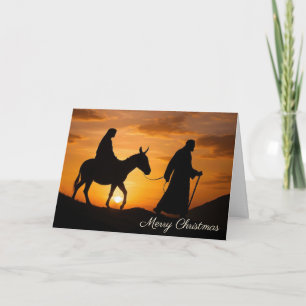 Cartão Natal José e Maria em um Burro