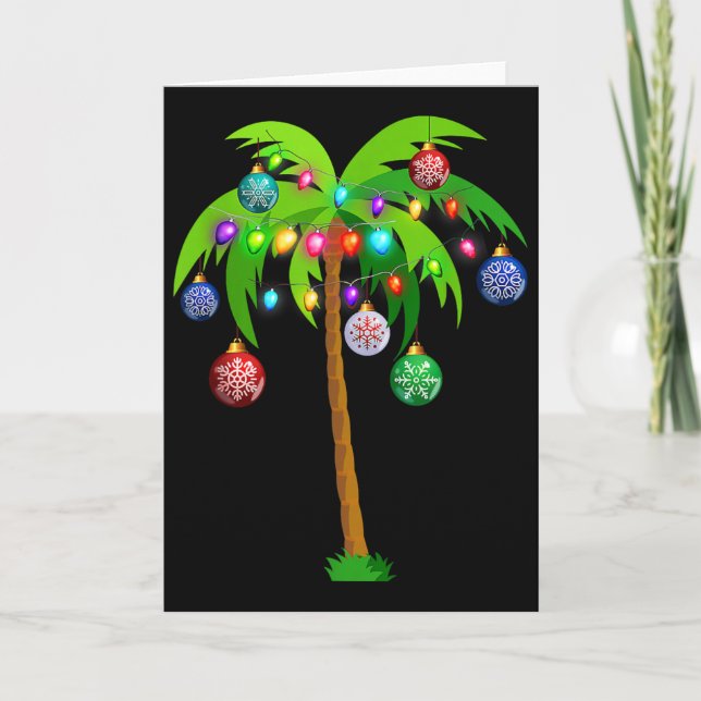 Cartão Natal Lights Palm Tree Fun Hawaii Beach Tropic (Frente)
